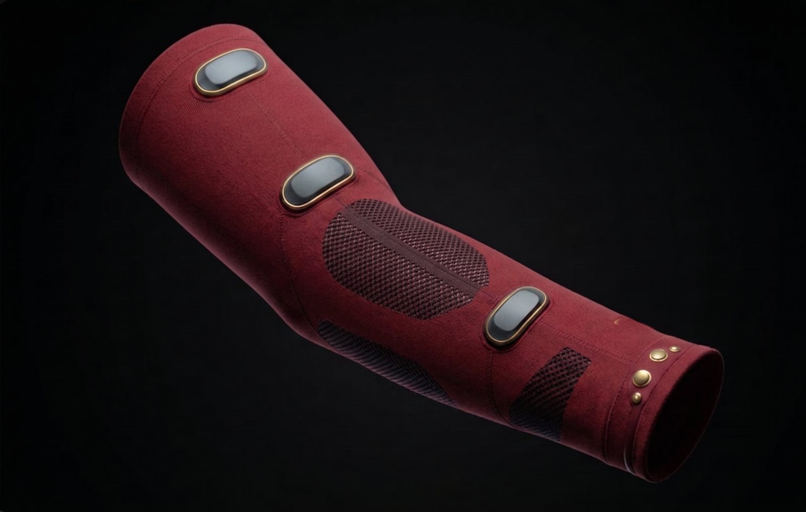 Betta sleeve in Cardinal: deep red with gold trim